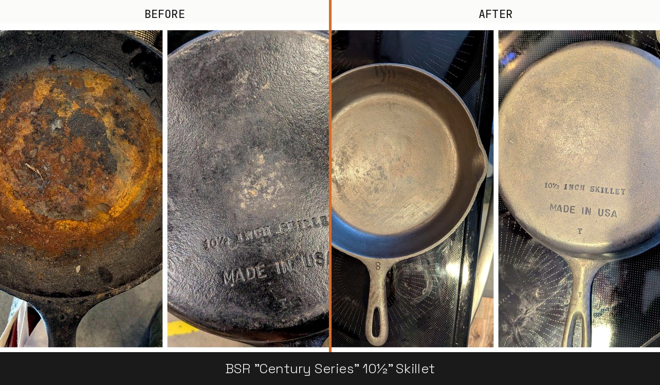 BSR Century Series 10.5 inch skillet, before and after restoration